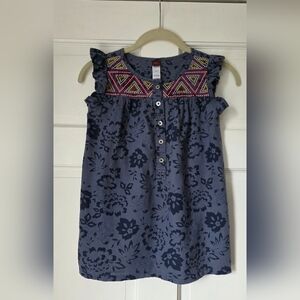 tea- Size 7 Blue Floral Tunic Top With Embroidery Amd Ruffles